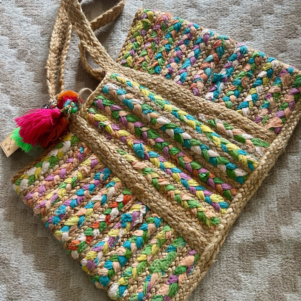NWT Twig & Arrow Colorful Woven Tote Bag
